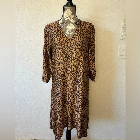 Zero+Maria Cornejo Lumi Cheetah Jacquard Ink Jet Apricot Blue & Copper dress -4 - Picture 5 of 10